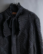 "YVES SAINT LAURENT" Ribbon design stand collar low gauge cardigan