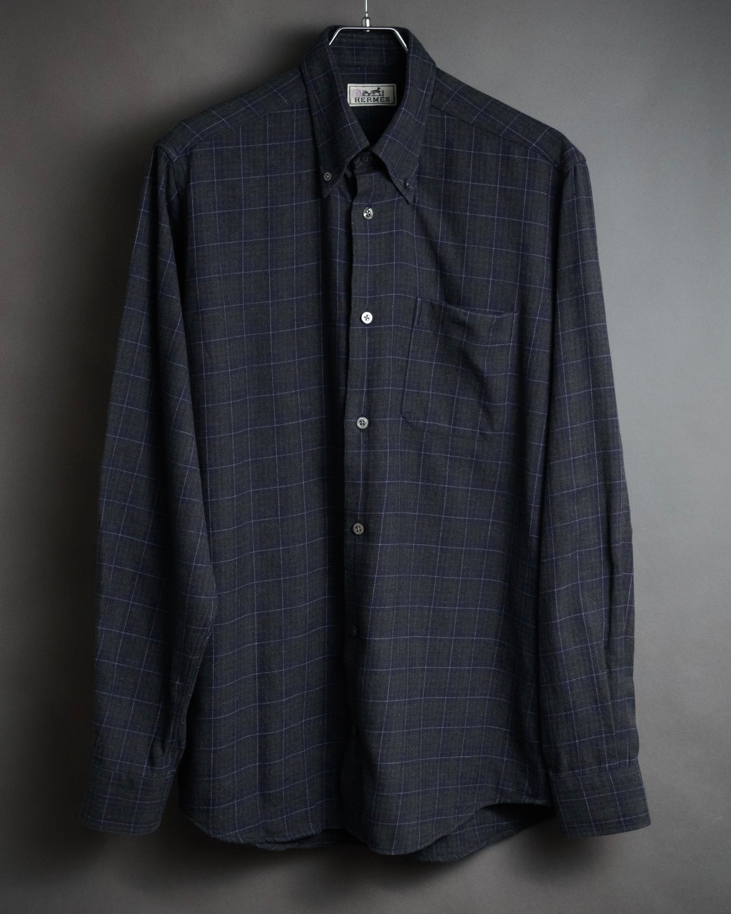 “HERMES” 90’s–00’s Windowpane cotton button down shirt