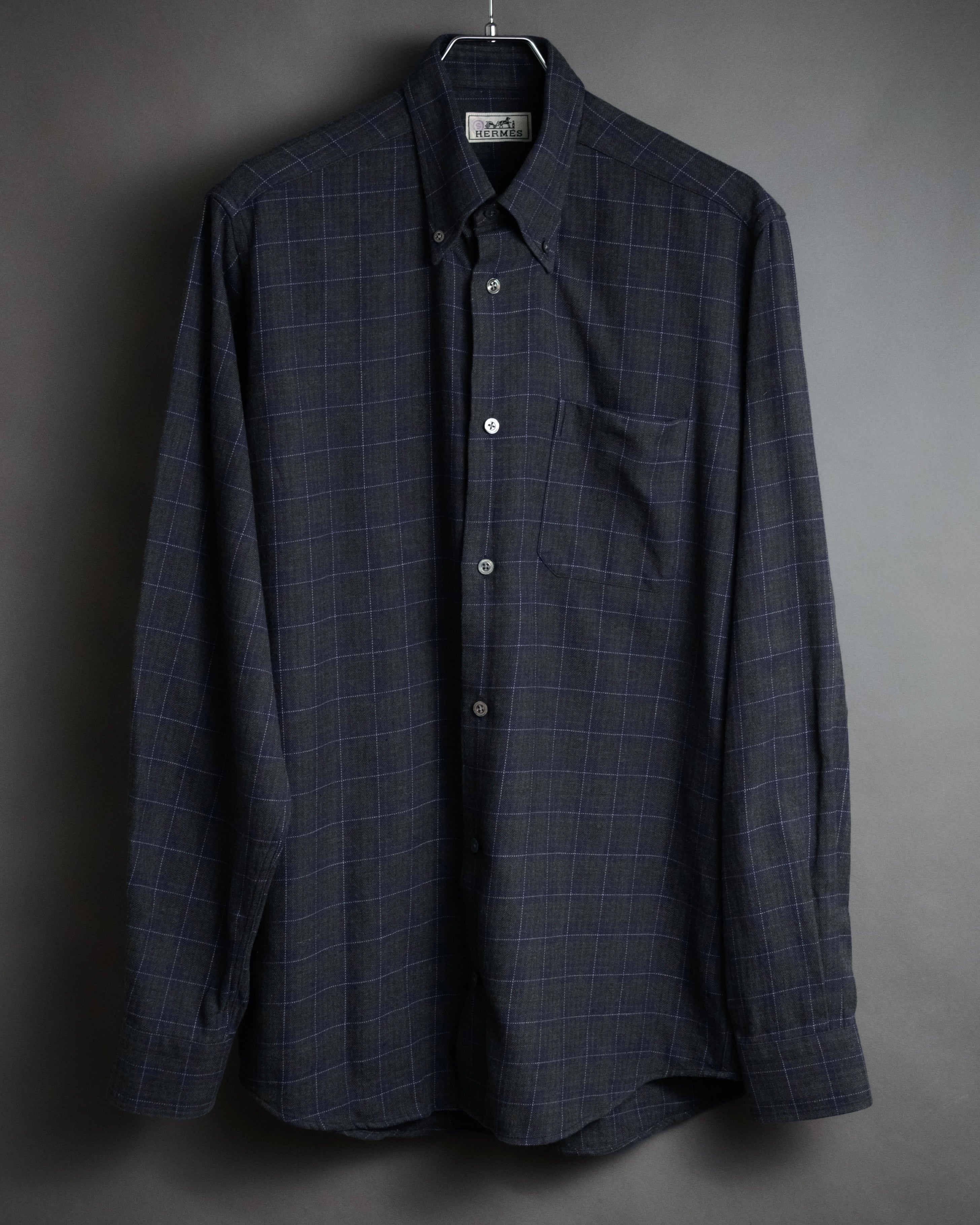 “HERMES” 90’s–00’s Windowpane cotton button down shirt