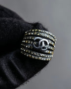 "CHANEL" 97AW Karl Lagerfeld double C logo rhinestone design ring
