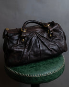 "MIU MIU" Tuck pleat design leather hand bag