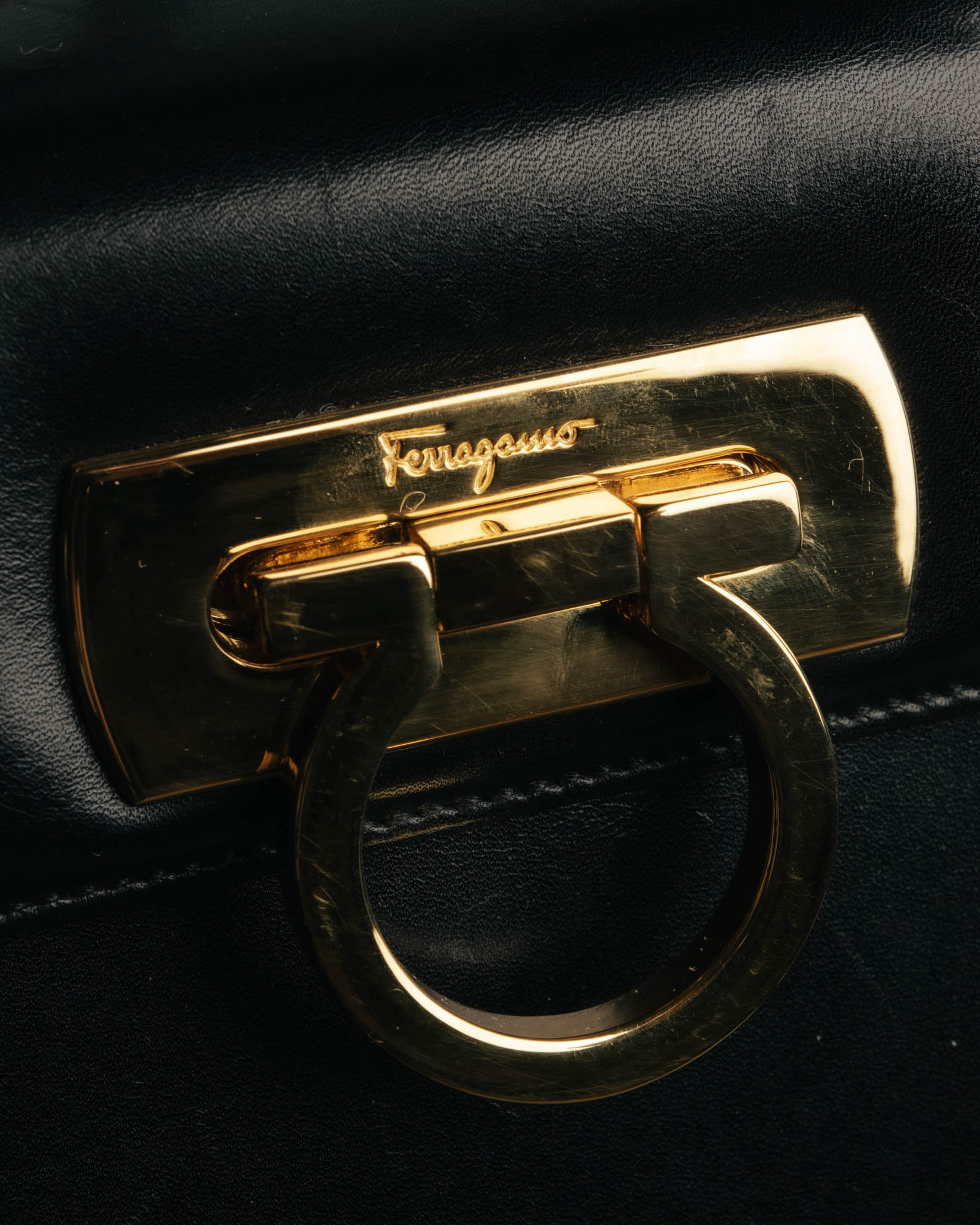"Salvatore Ferragamo" 90's-00's Classic gancini leather top handle bag