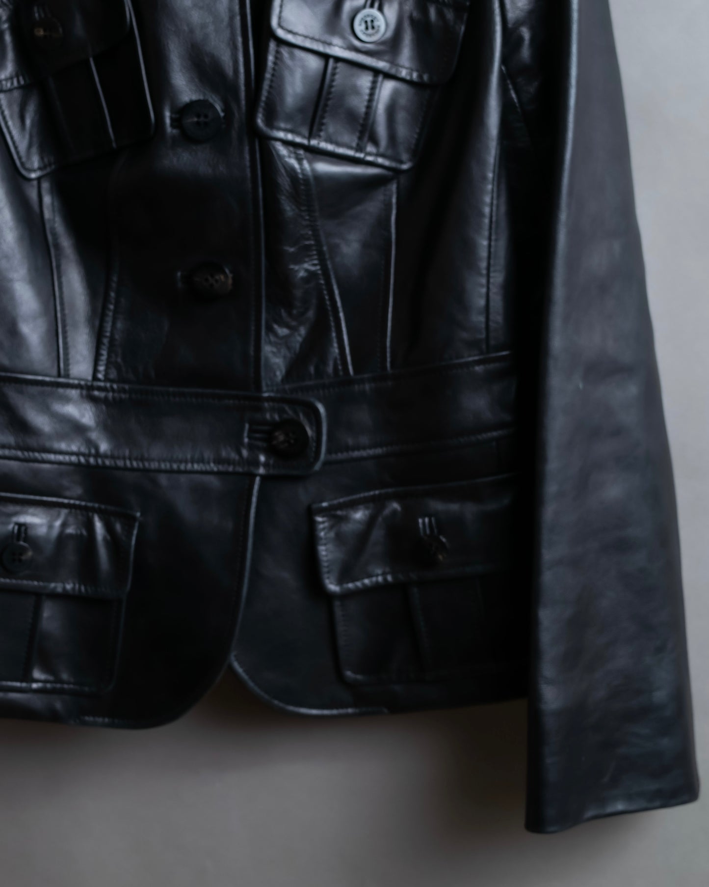 "BURBERRY" 100% cow leather Military pocket details short length jacket