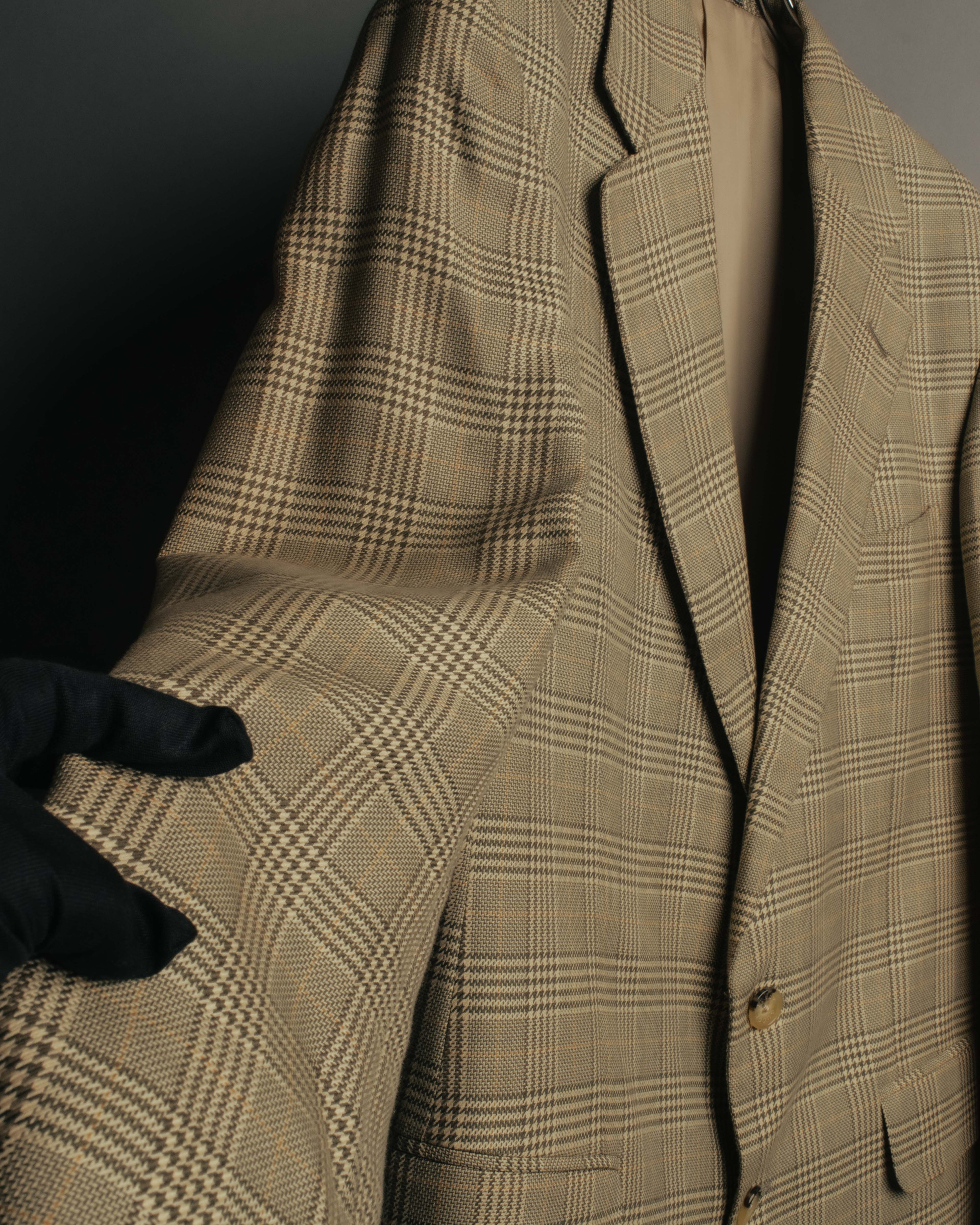 "GUCCI" 90's-00's Vintage houndstooth and glen check structured cotton jacket