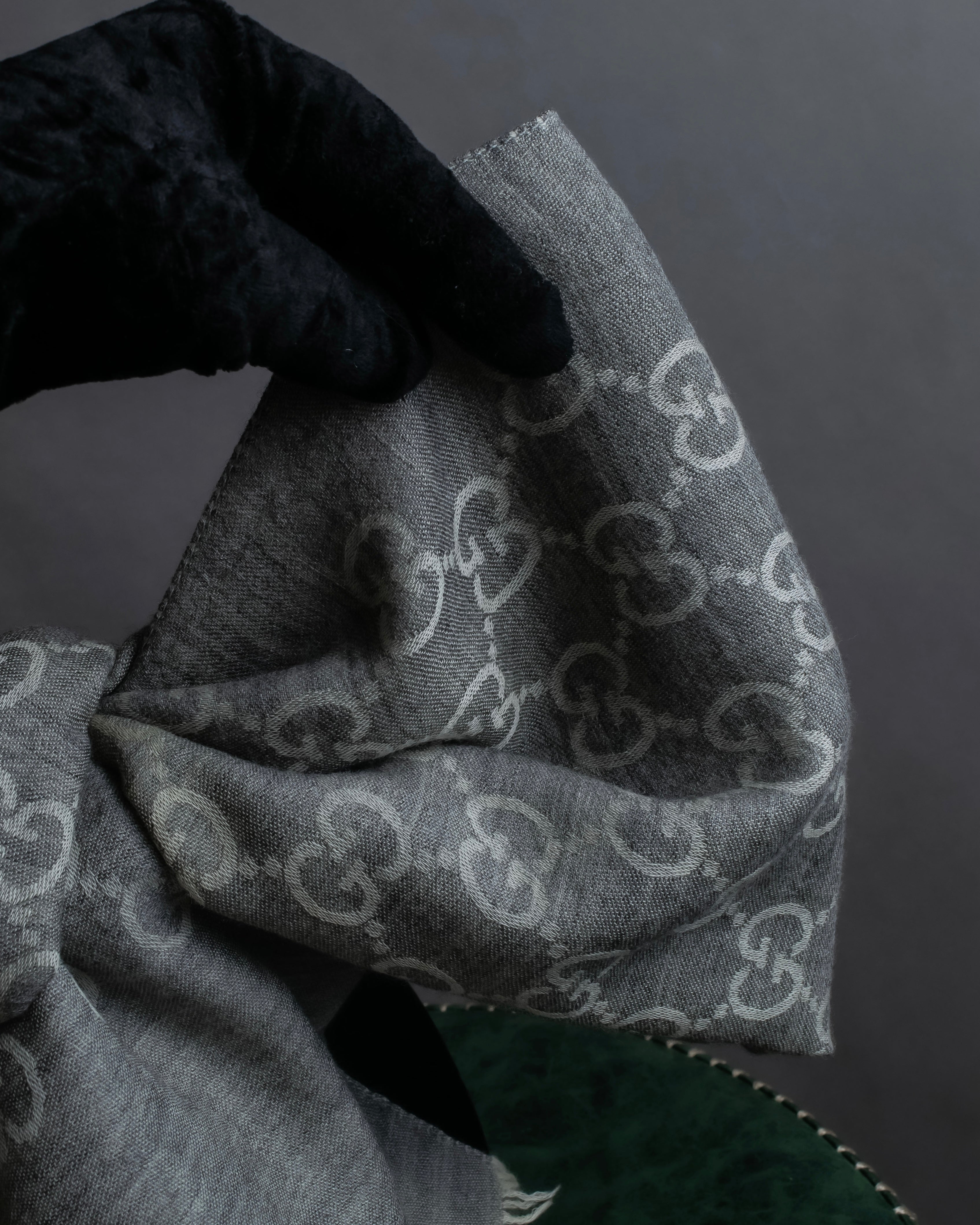 "GUCCI" GGpattern silk blend fringe stole