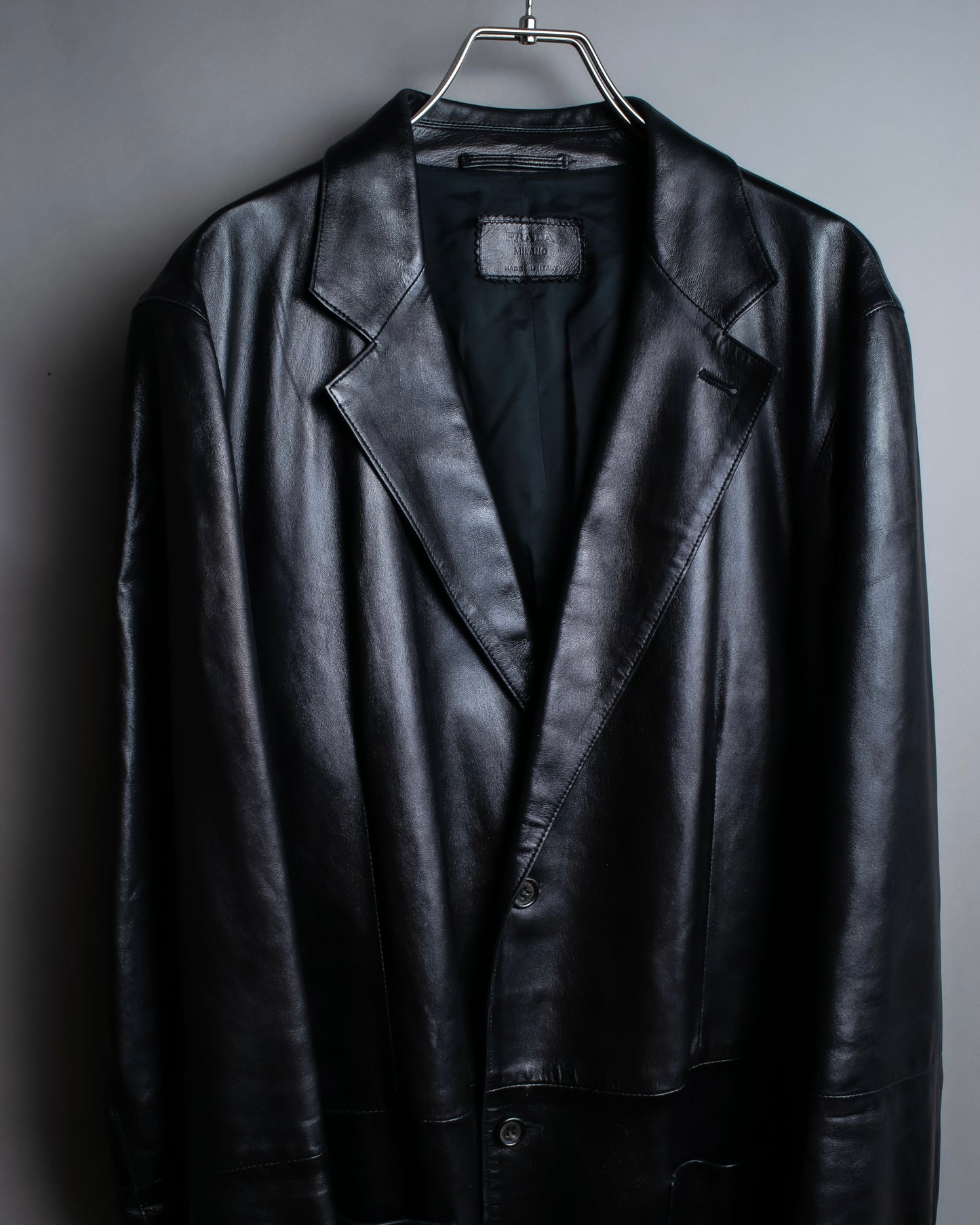 "PRADA" Oversized switched design leather tailored jacket