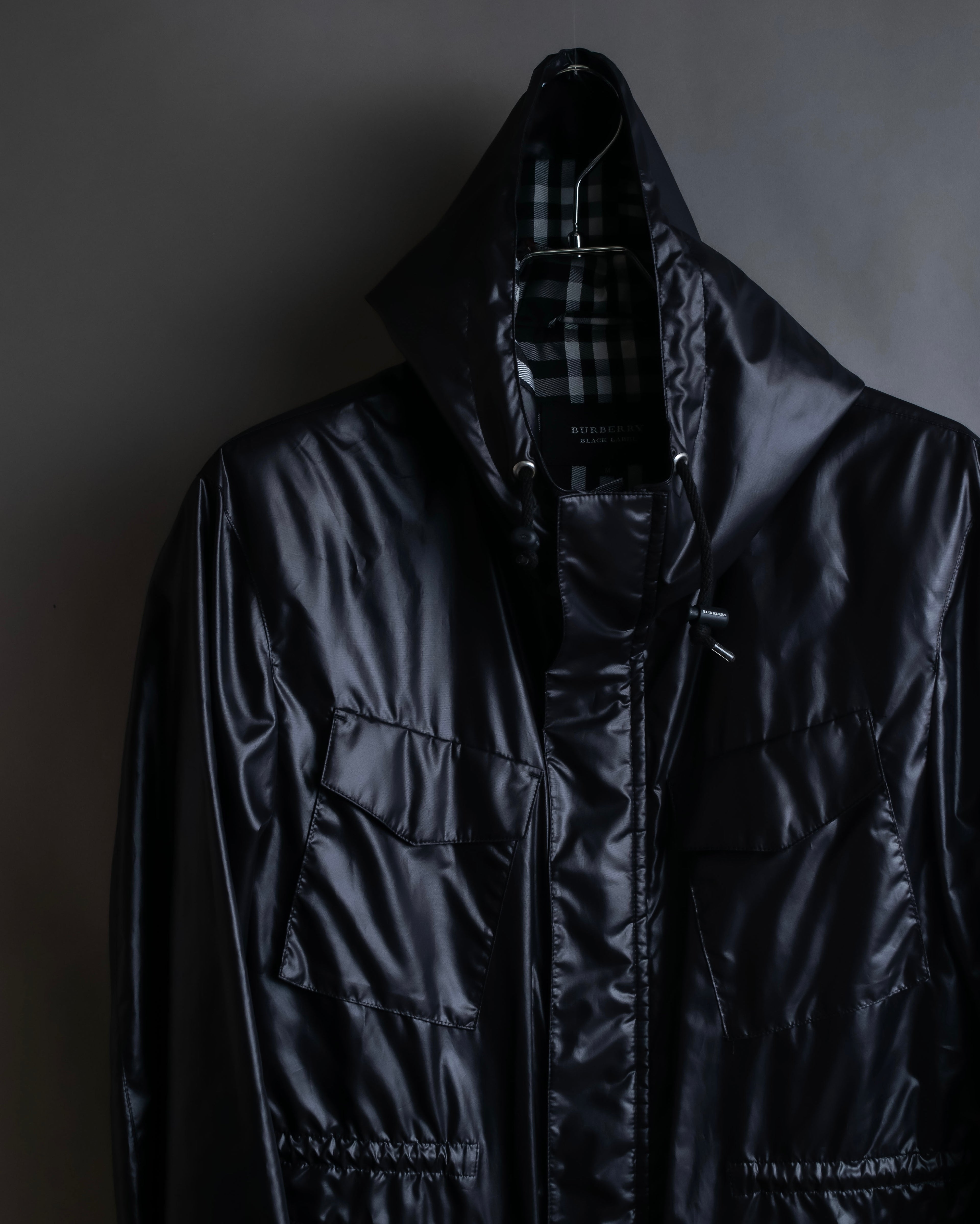 "BURBERRY Black Label" Checked nylon gather hooded blouson