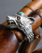 "GUCCI" Anger Forest series wolf motif turquoise stone design silver ring