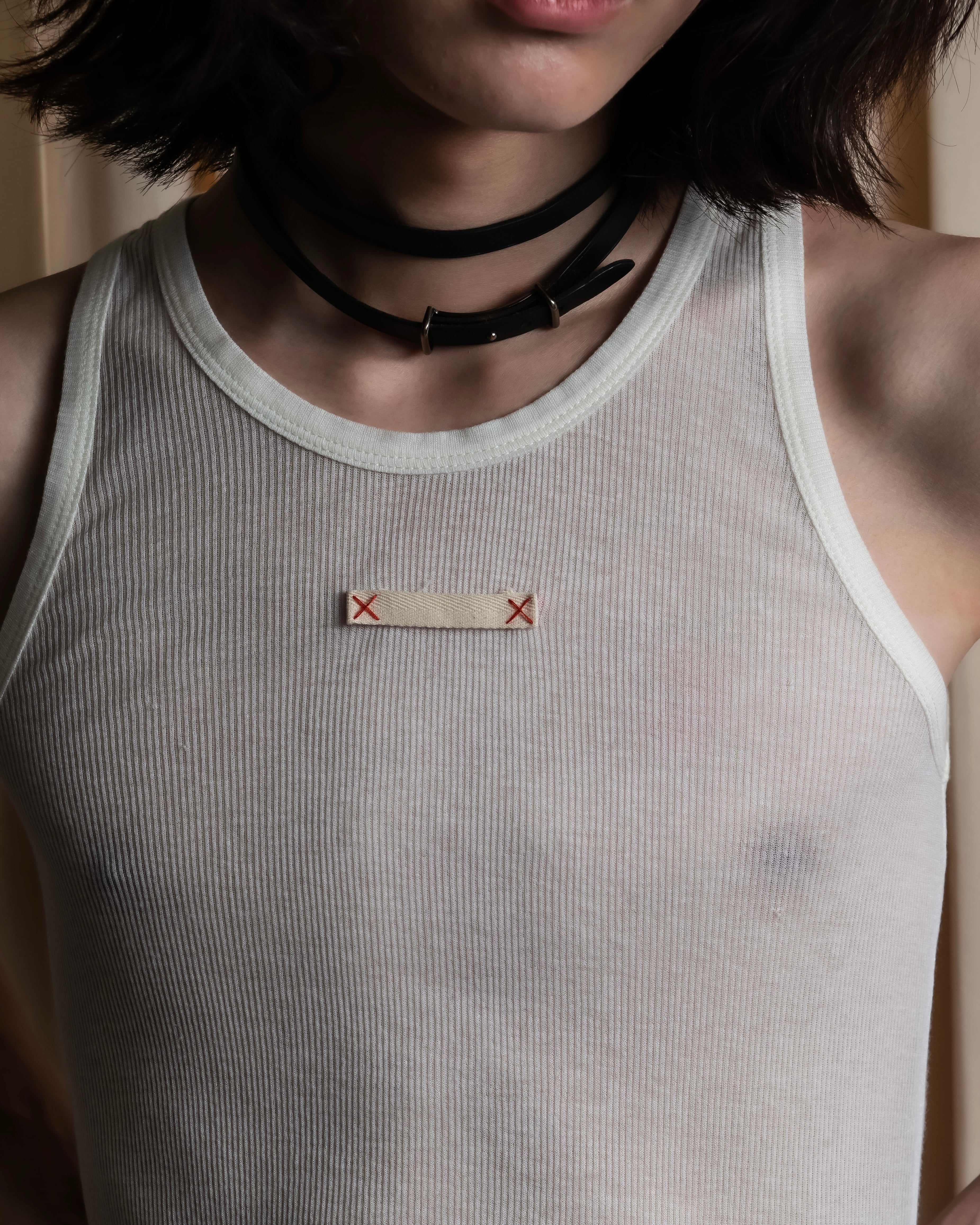 "MAISON MARGIELA" Stitch design net sheer tank top