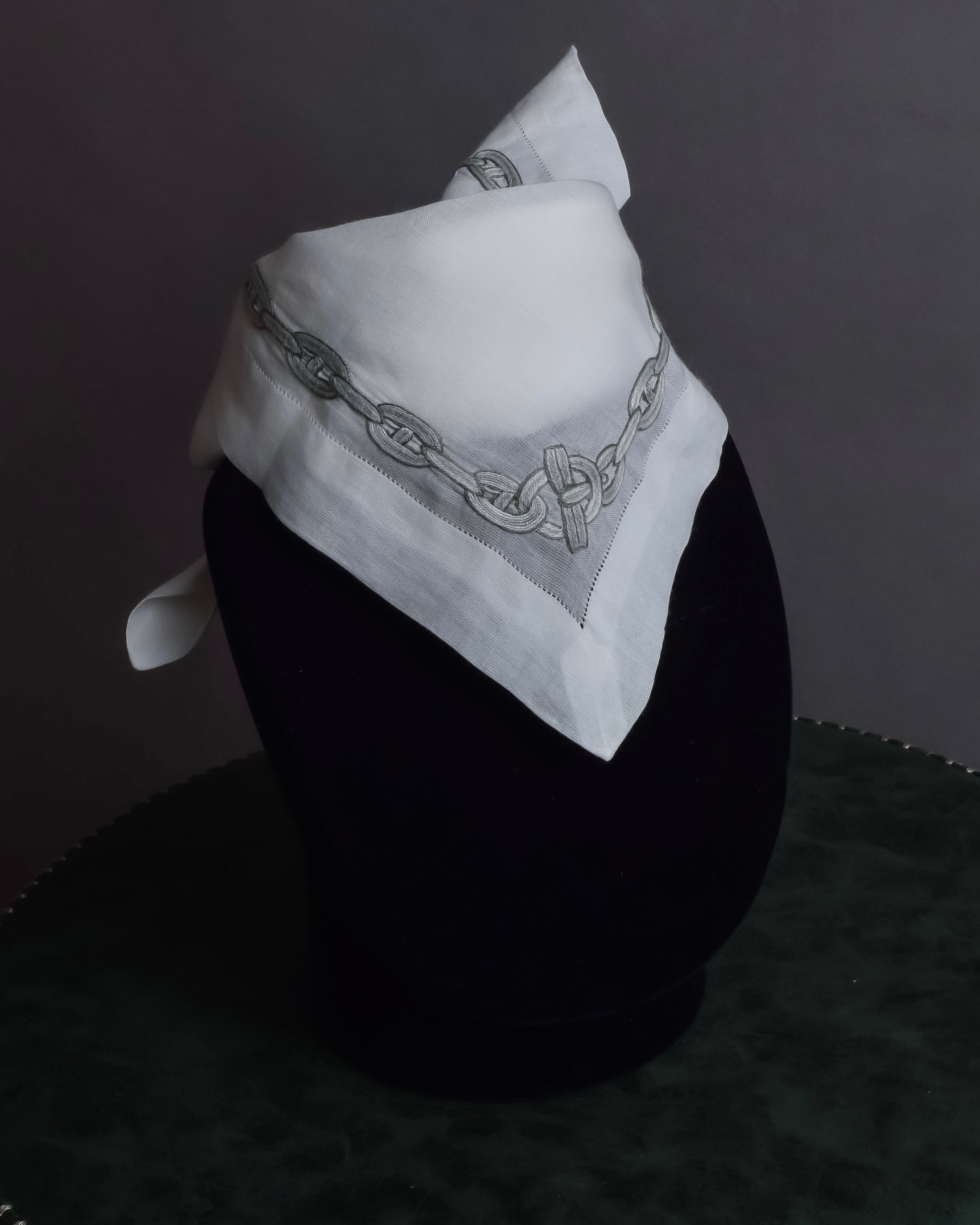 "HERMES" Embroidered knot border cotton scarf