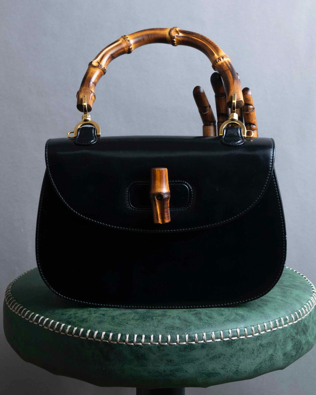 "GUCCI" Black leather bamboo handbag