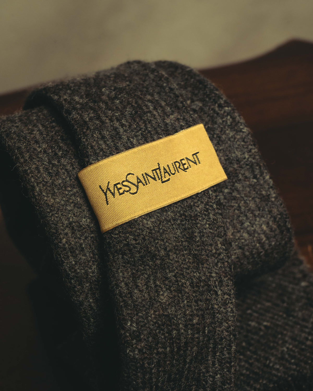 -SPECIAL- "Yves Saint Laurent" 90's-00's Charcoal grey wool textured knit tie