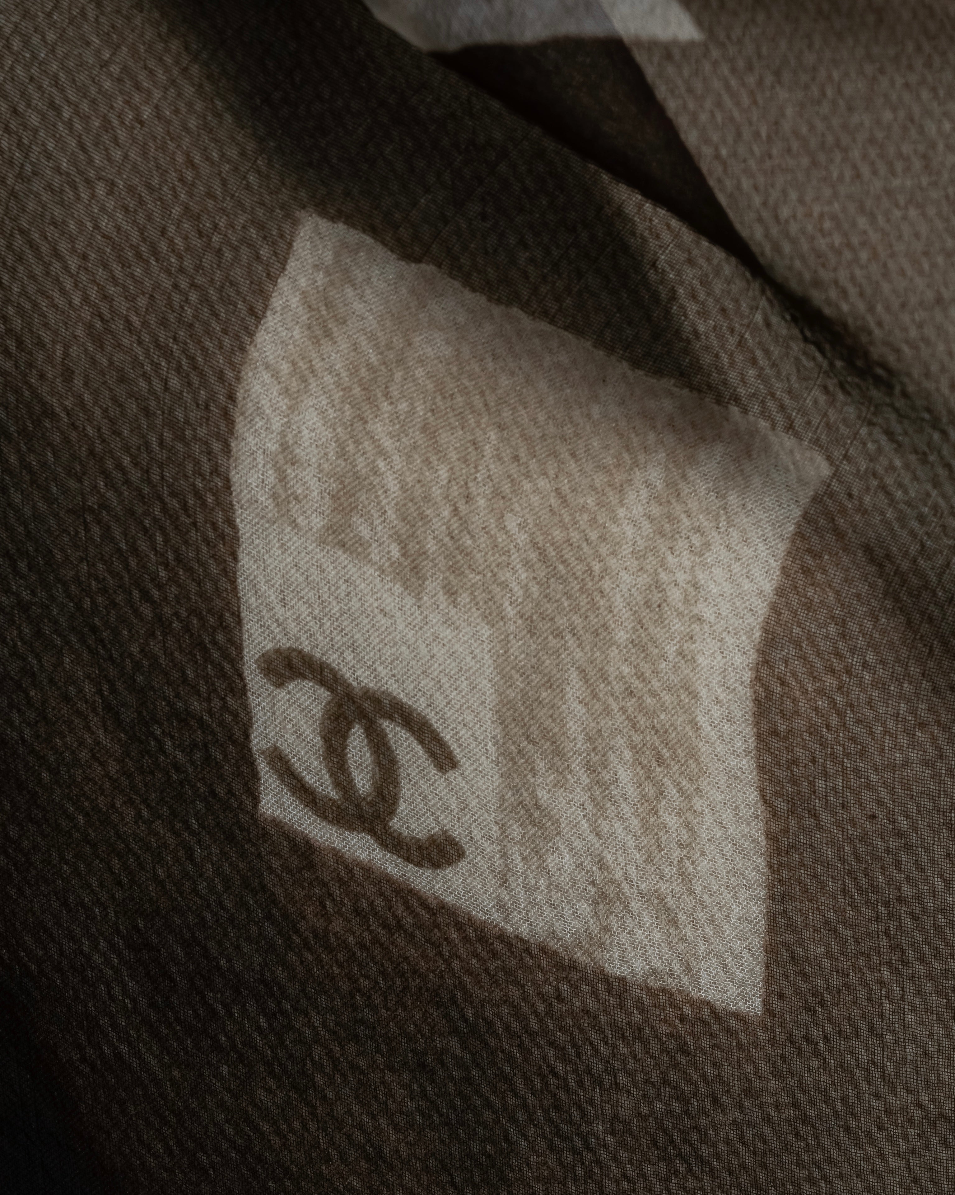 "CHANEL" 90's Square icon logo pattern sheer silk scarf