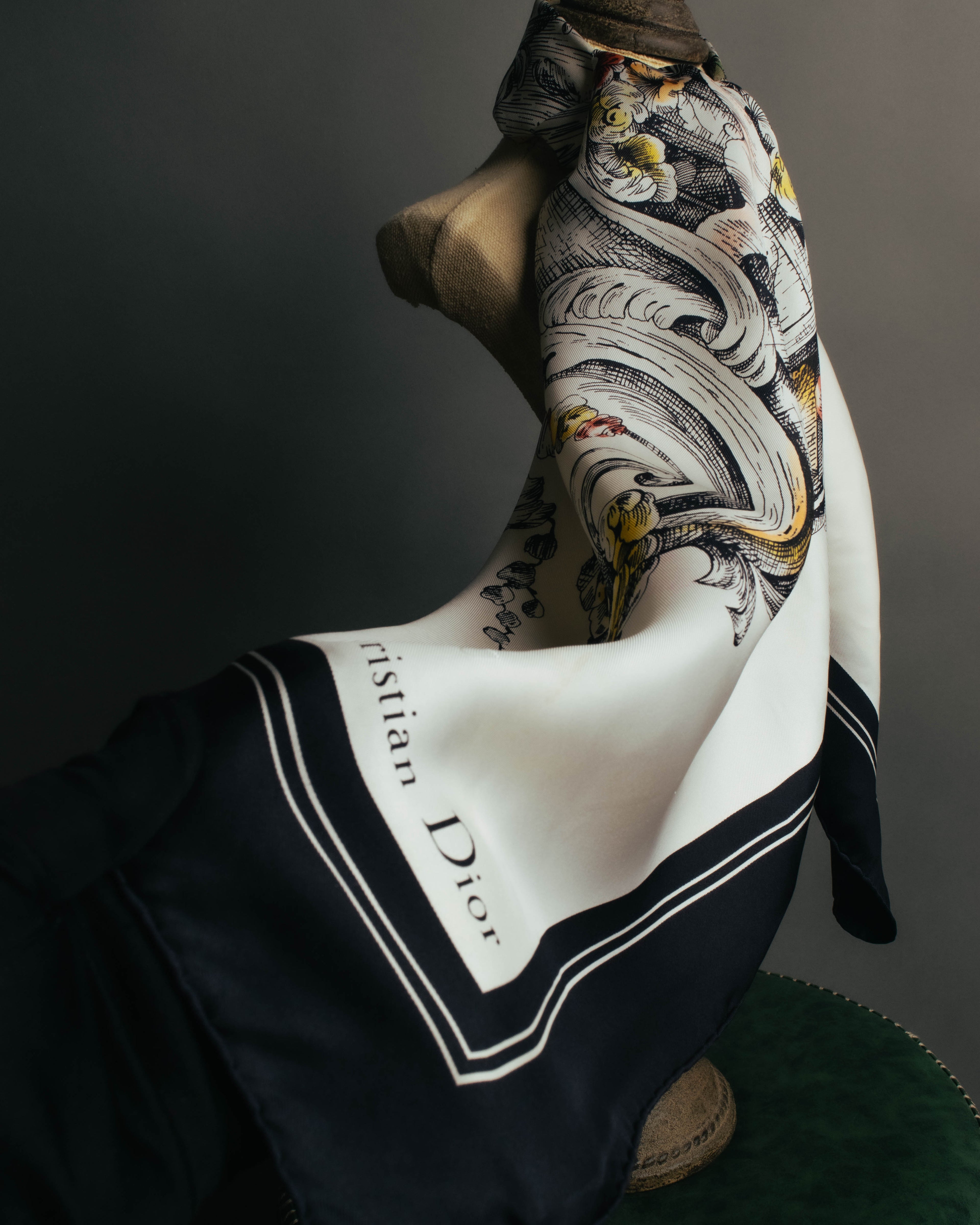 "Christian Dior" Vintage baroque print square scarf