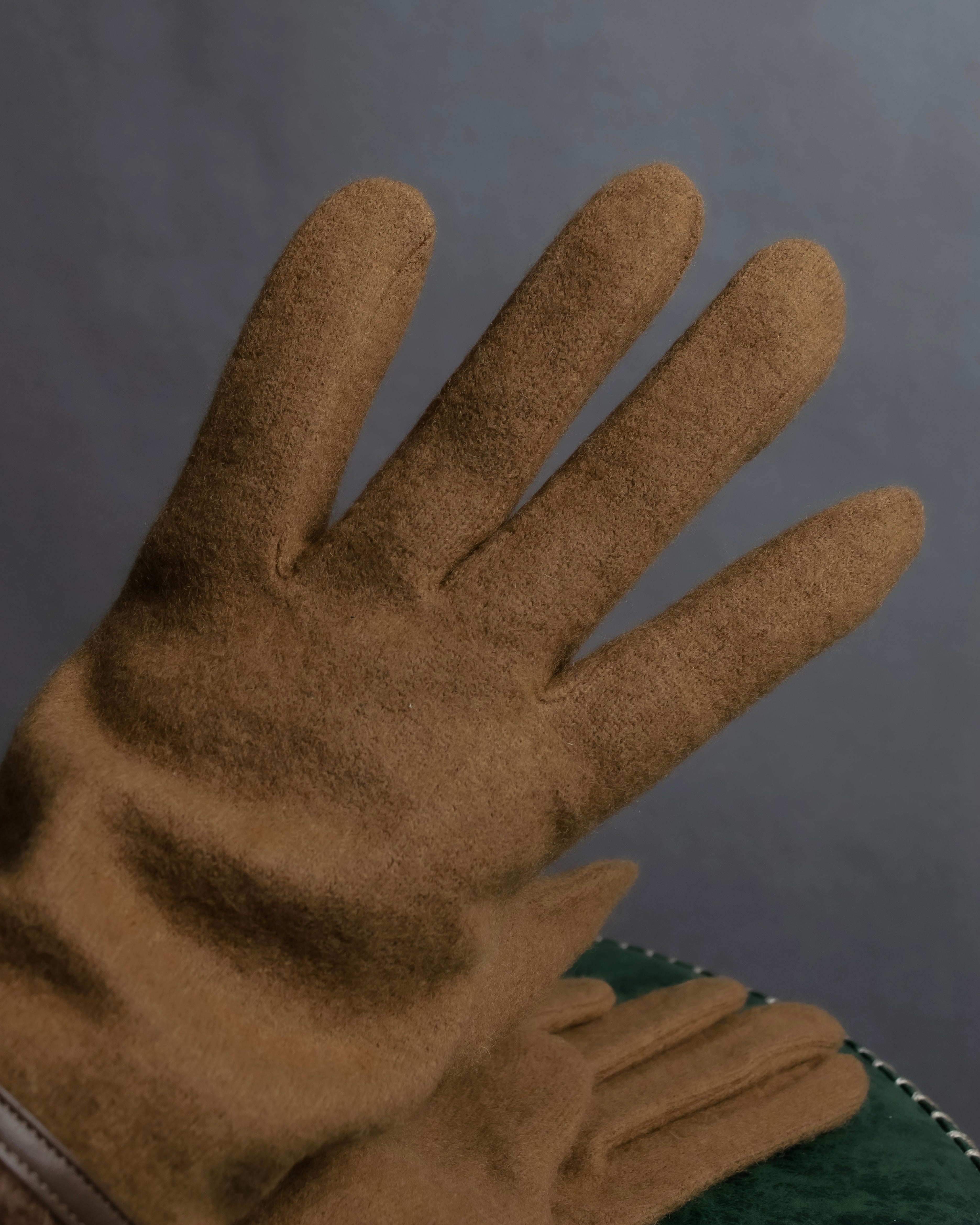 "BURBERRY" Cashmere blend design suede leather gloves