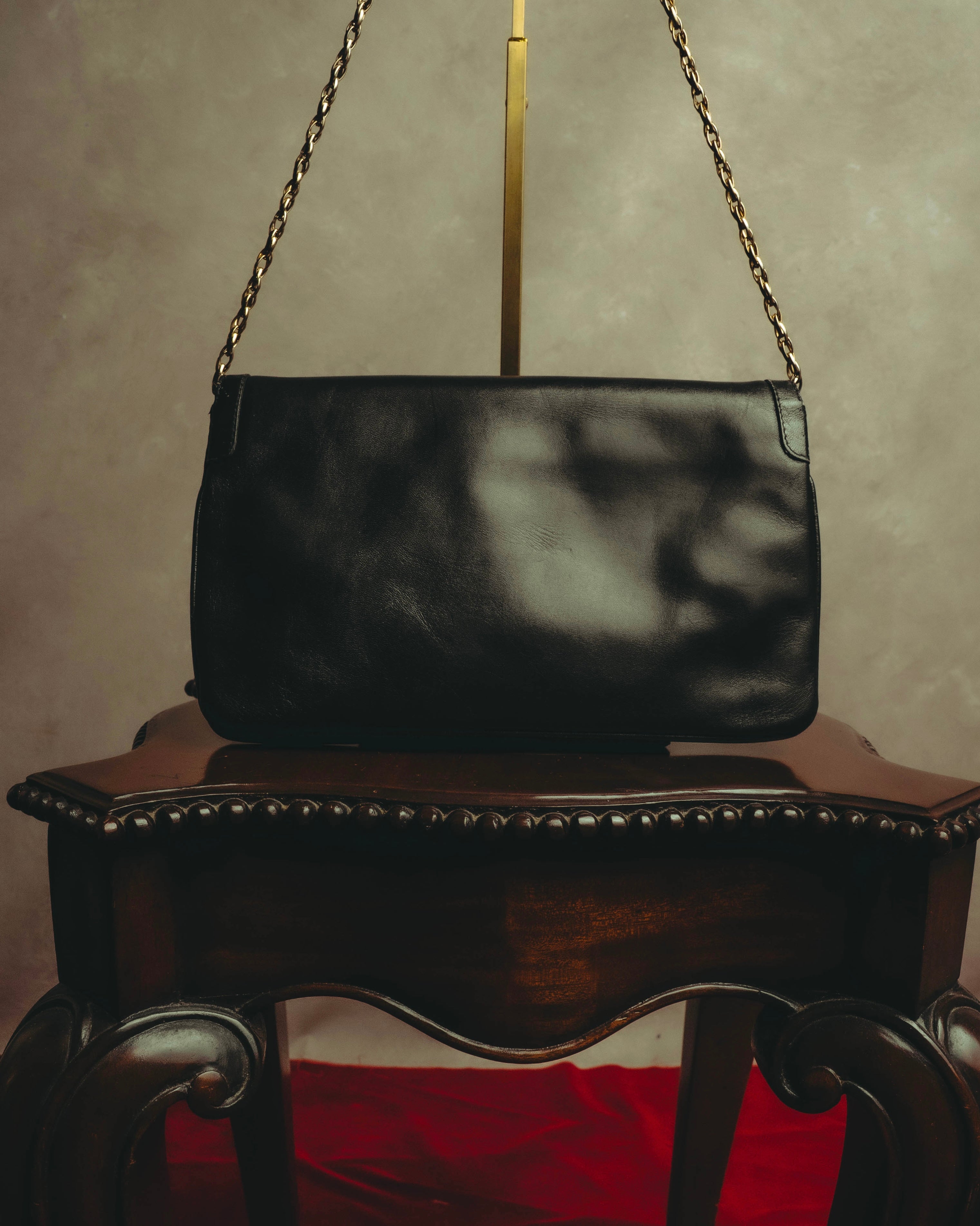 “BALENCIAGA” 80’s-early 90’s double BB leather chain shoulder bag