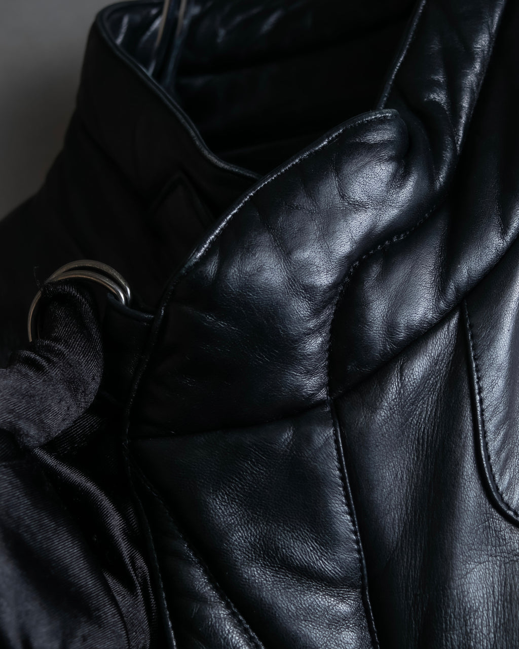 "Claude Montana" Drawcord detail stand-up collar leather blouson