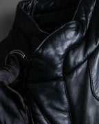 "Claude Montana" Drawcord detail stand-up collar leather blouson