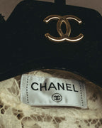 -SPECIAL- "CHANEL" 10's-20's Embellished floral lace and pearl check oversized shirt