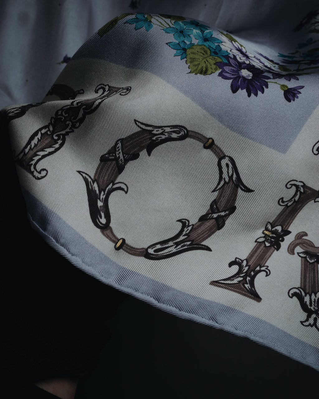 "Christian Dior" 80’s-90’s botanical dior typography silk scarf