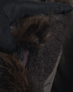 "FENDI" 90’s-00’s Sculptural belted leopard cat fur collar alpaca coat