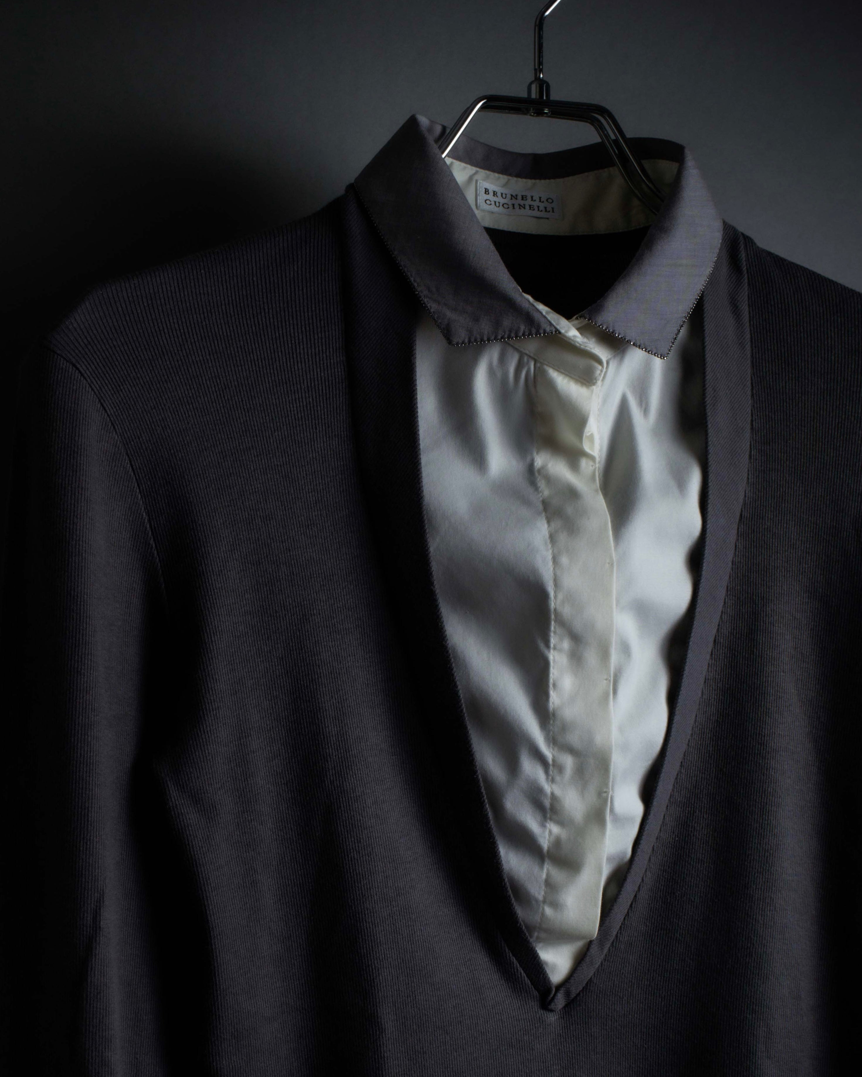 "BRUNELLO CUCINELLI" Layered shirt docking design knit pullover