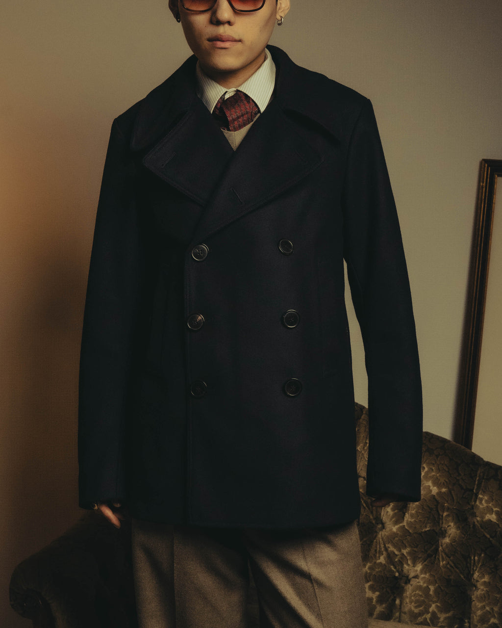 -SPECIAL- "DRIES VAN NOTEN" 10's Sculptural wide lapel double breasted wool coat