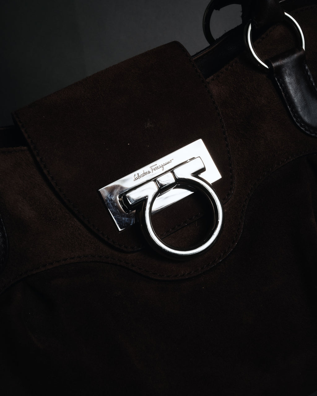 "Salvatore Ferragamo" 00’s suede gancini gathered bowling bag