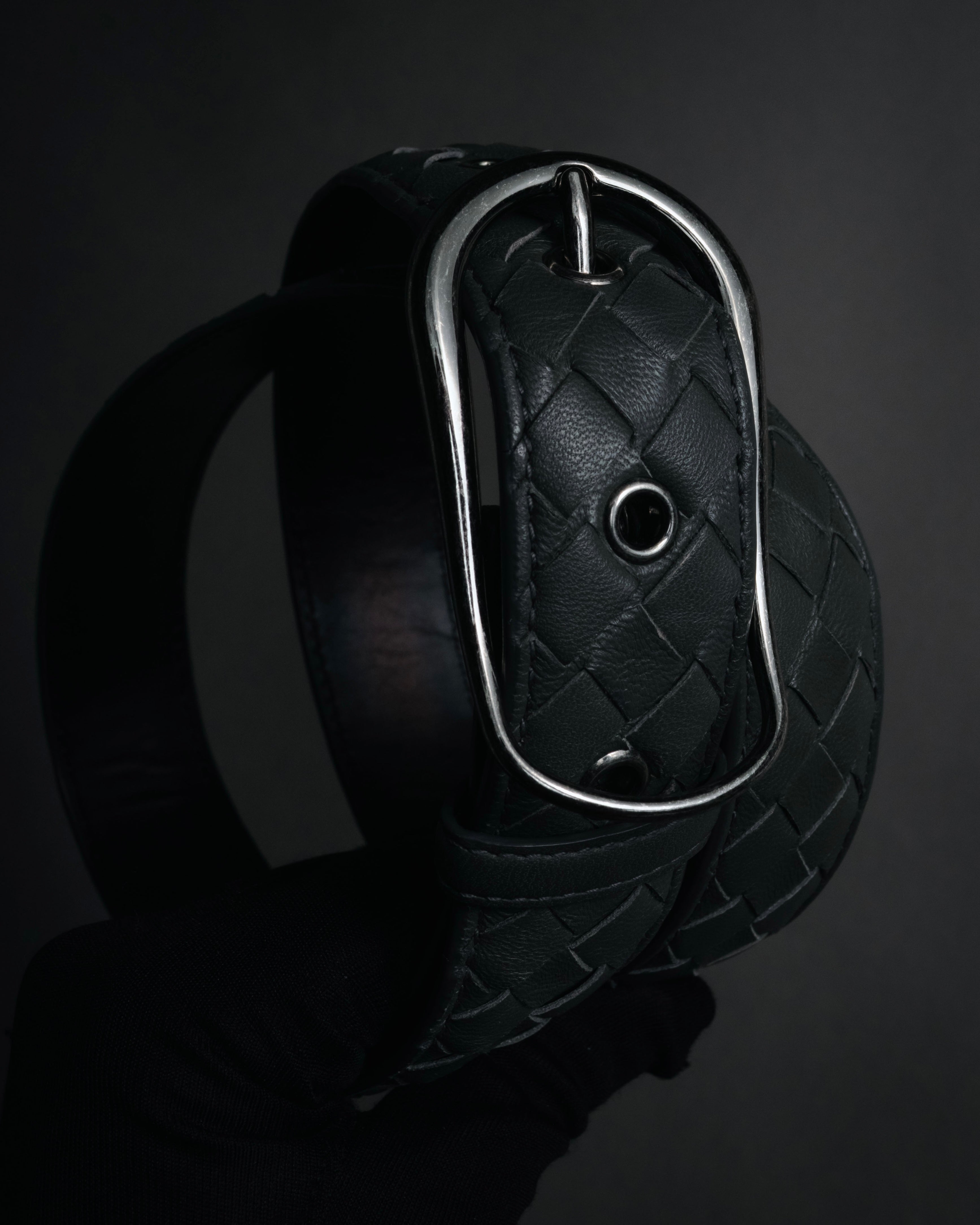 "BOTTEGA VENETA" 2000’s Intrecciato nappa leather grommet belt