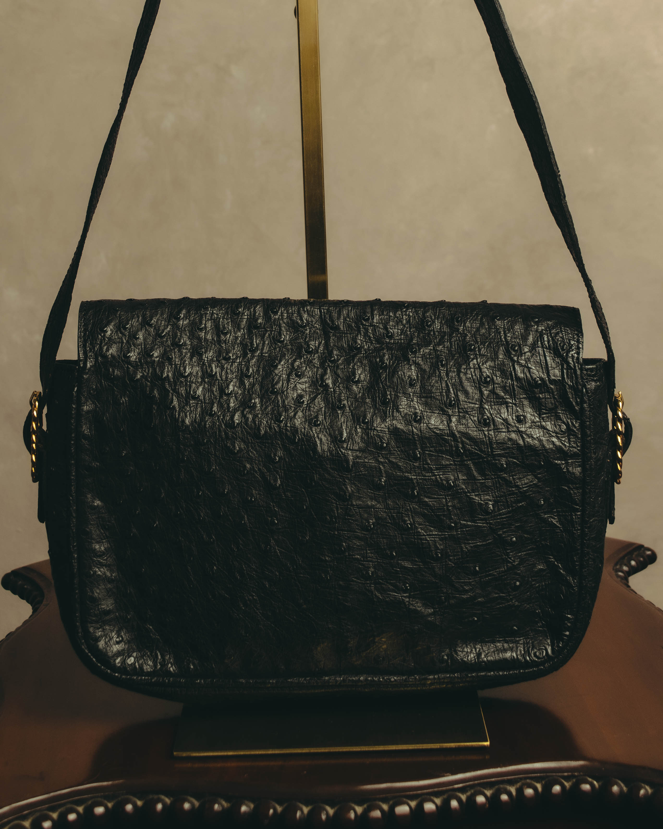 -SPECIAL- “CELINE“ 00’s-10’s Ostrich embossed leather shoulder bag