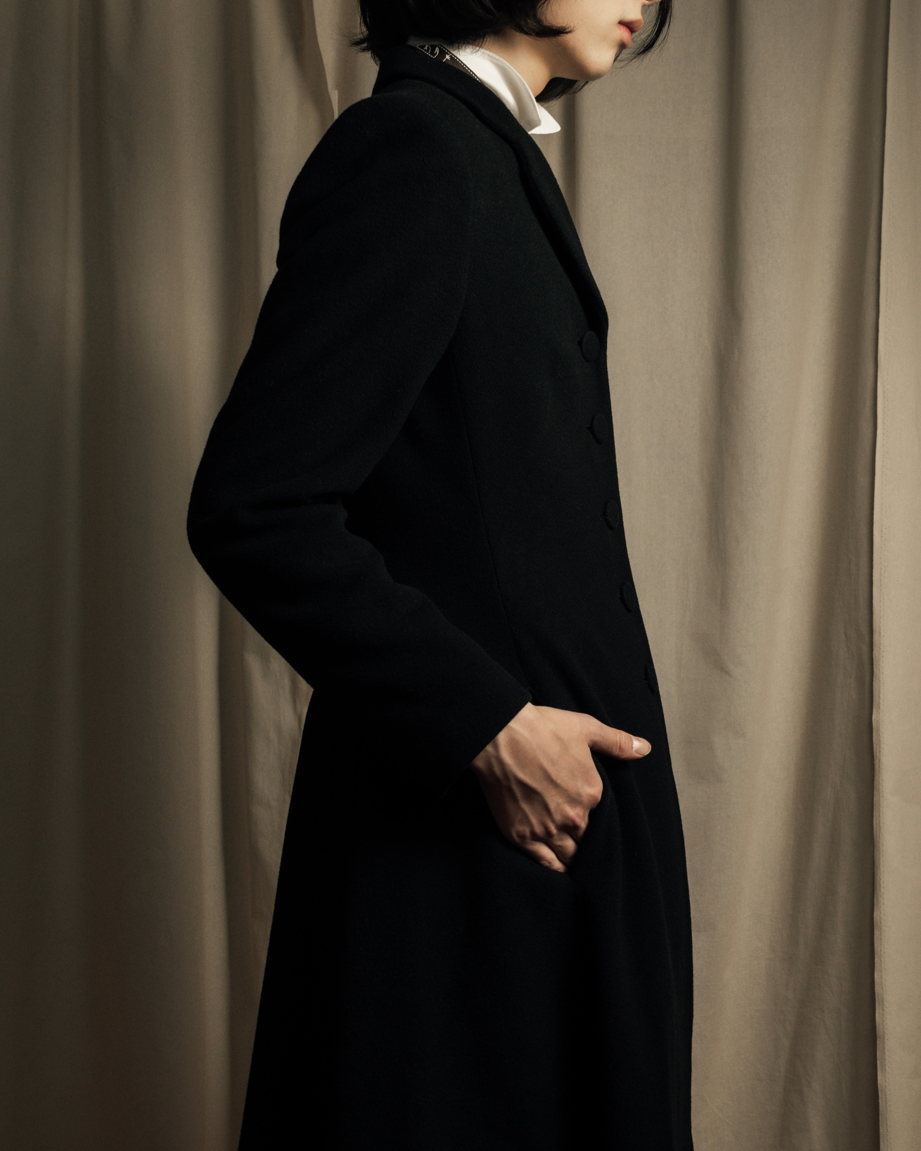 -SPECIAL- "JEAN PAUL GAULTIER"
 90's-00's Waist shape A-line silhouette black color super long coat