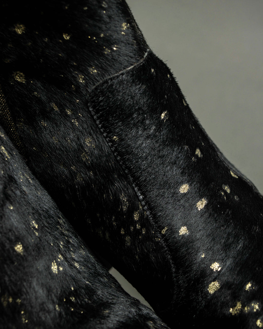 "CHANEL" Gold particle design pony leather heel boots