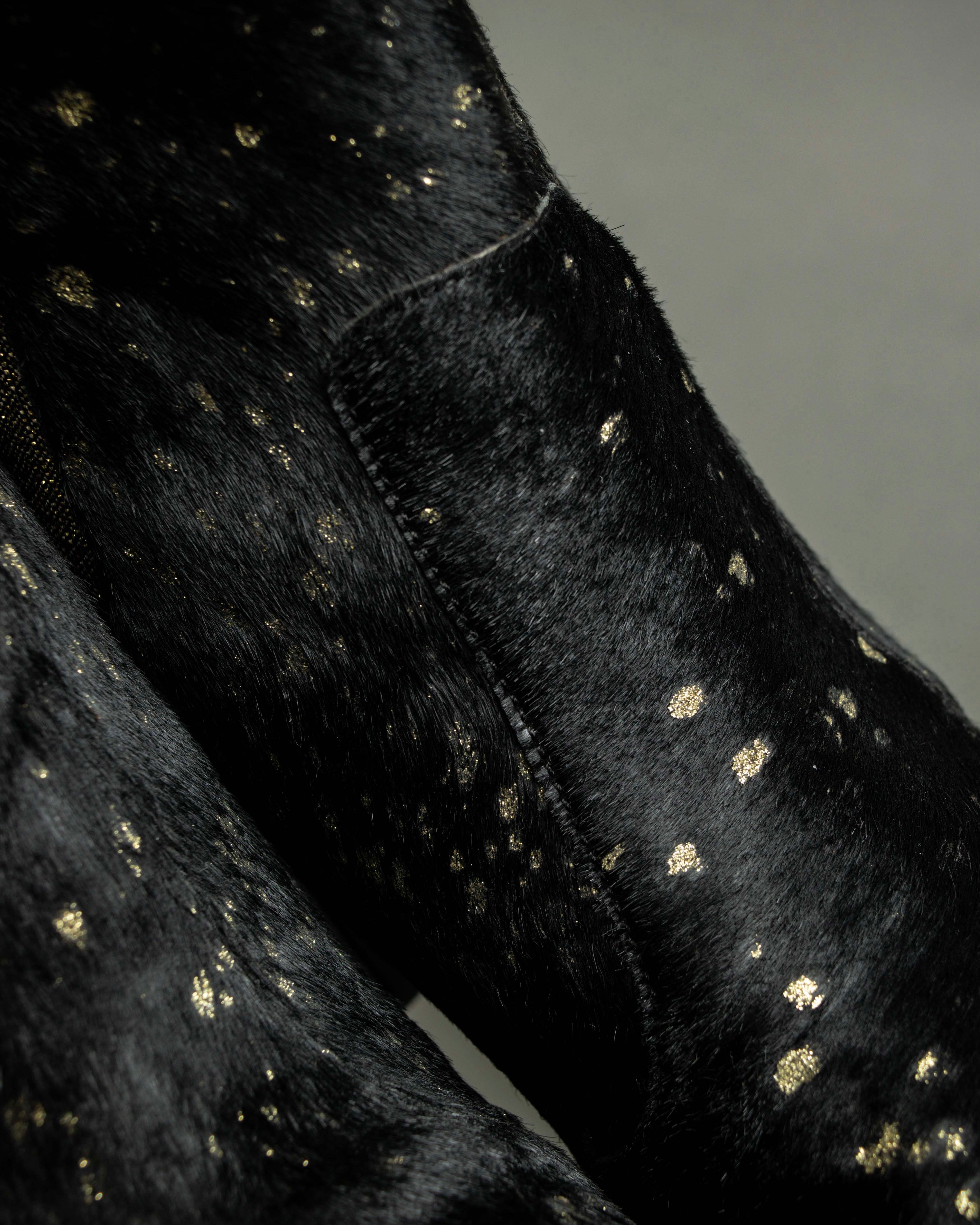 "CHANEL" Gold particle design pony leather heel boots