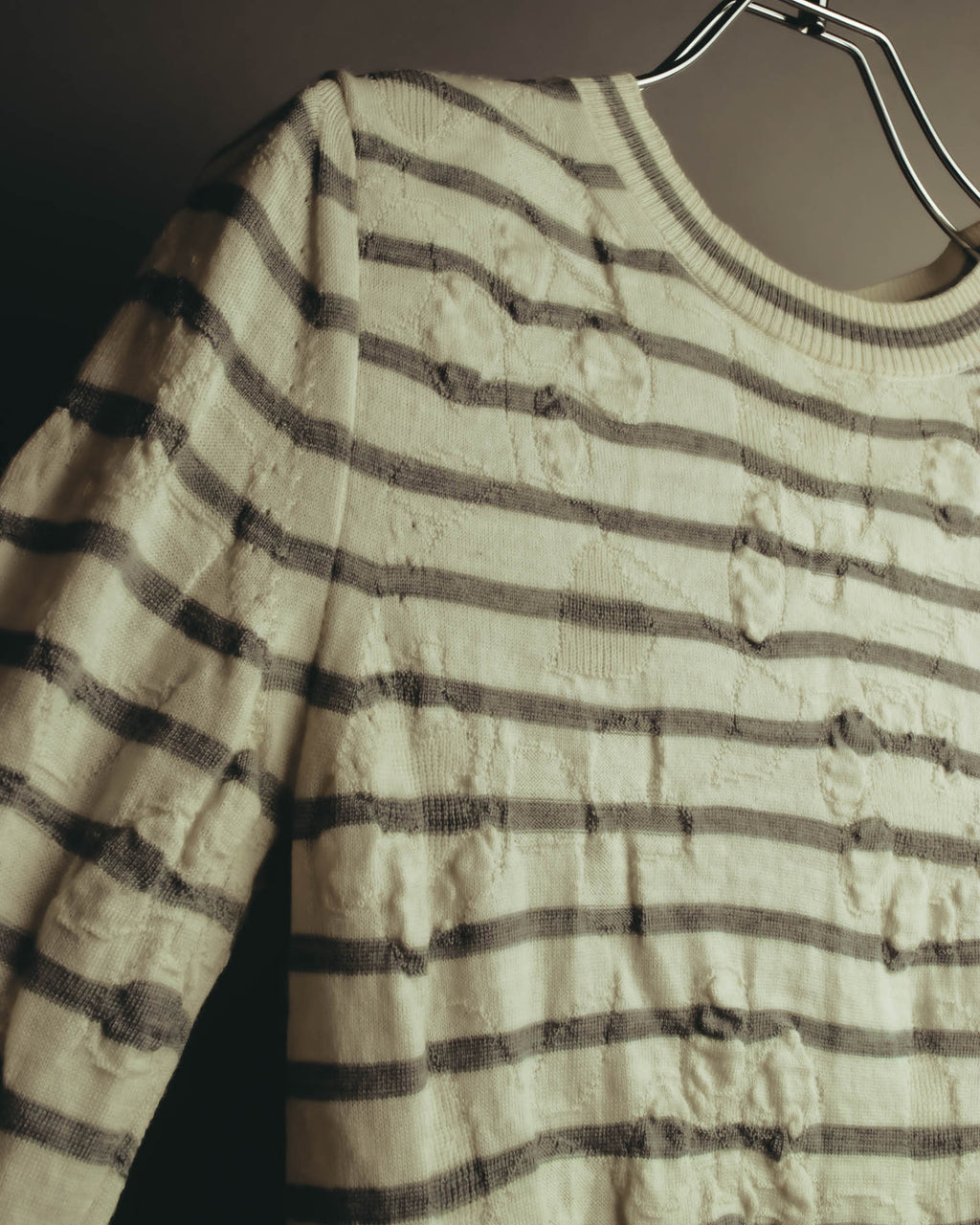 "tao COMME des GARÇONS" 10's Textured striped wool knit cardigan