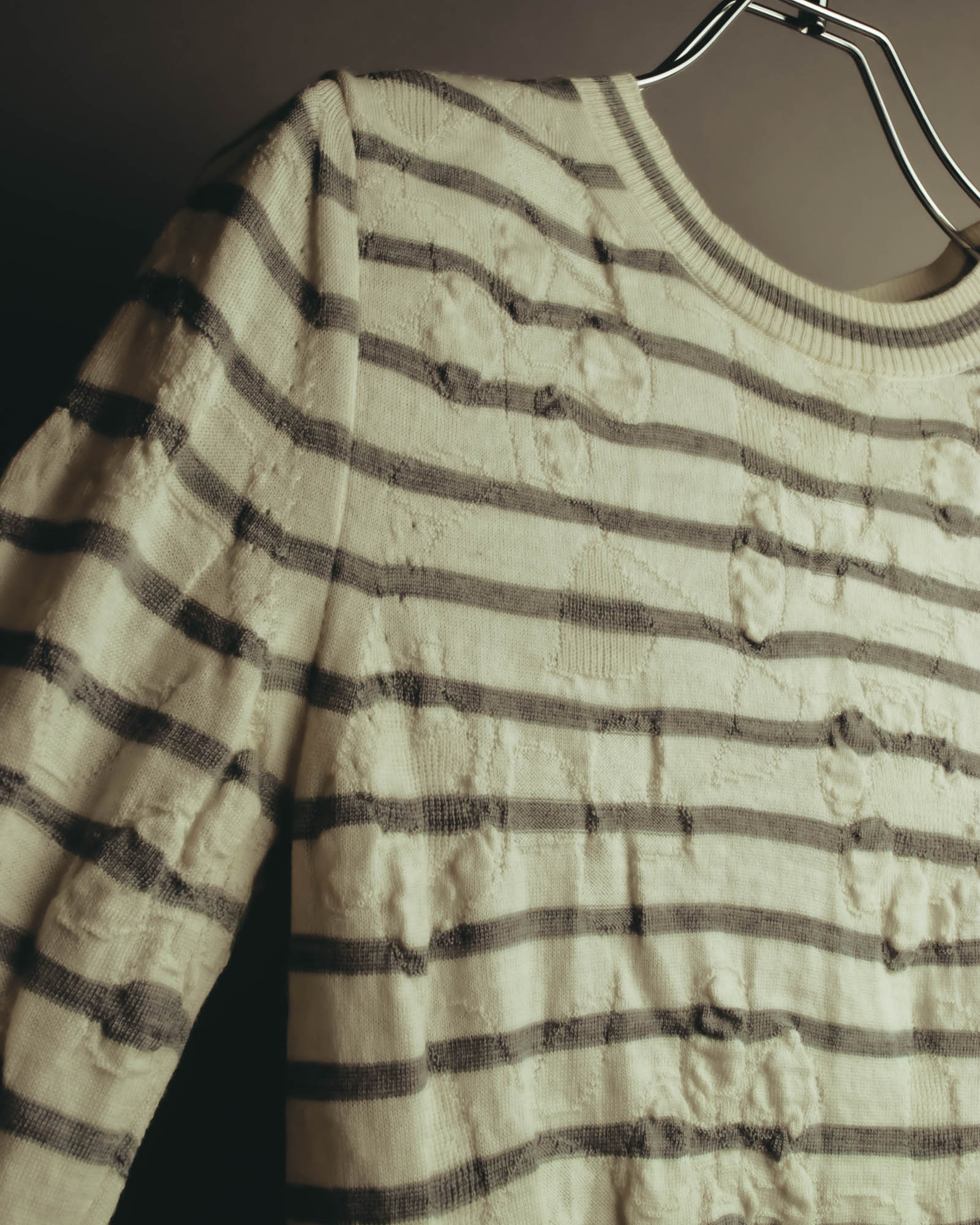 "tao COMME des GARÇONS" 10's Textured striped wool knit cardigan