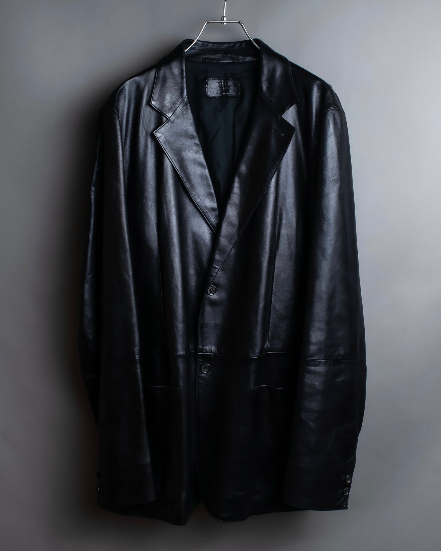 "PRADA" Oversized switched design leather tailored jacket