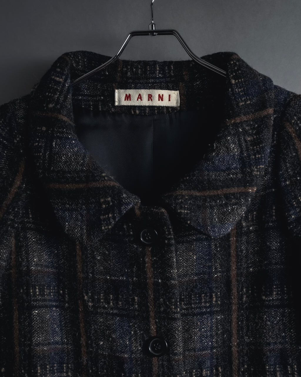 "MARNI" 90’s-00’s Textured plaid wool blend coat