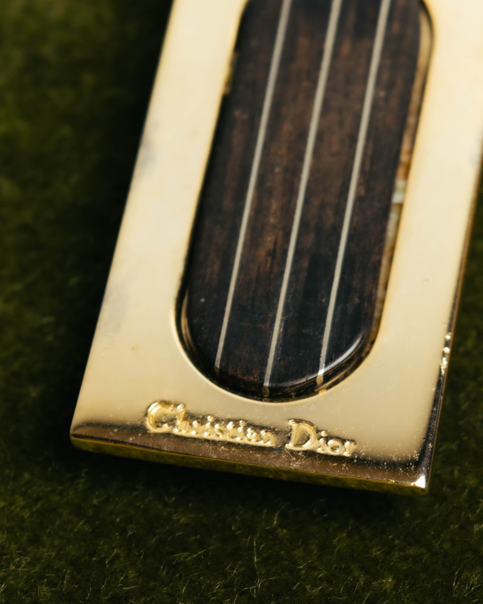 "Christian Dior" 70's-90's Gold tone striped inlay money clip
