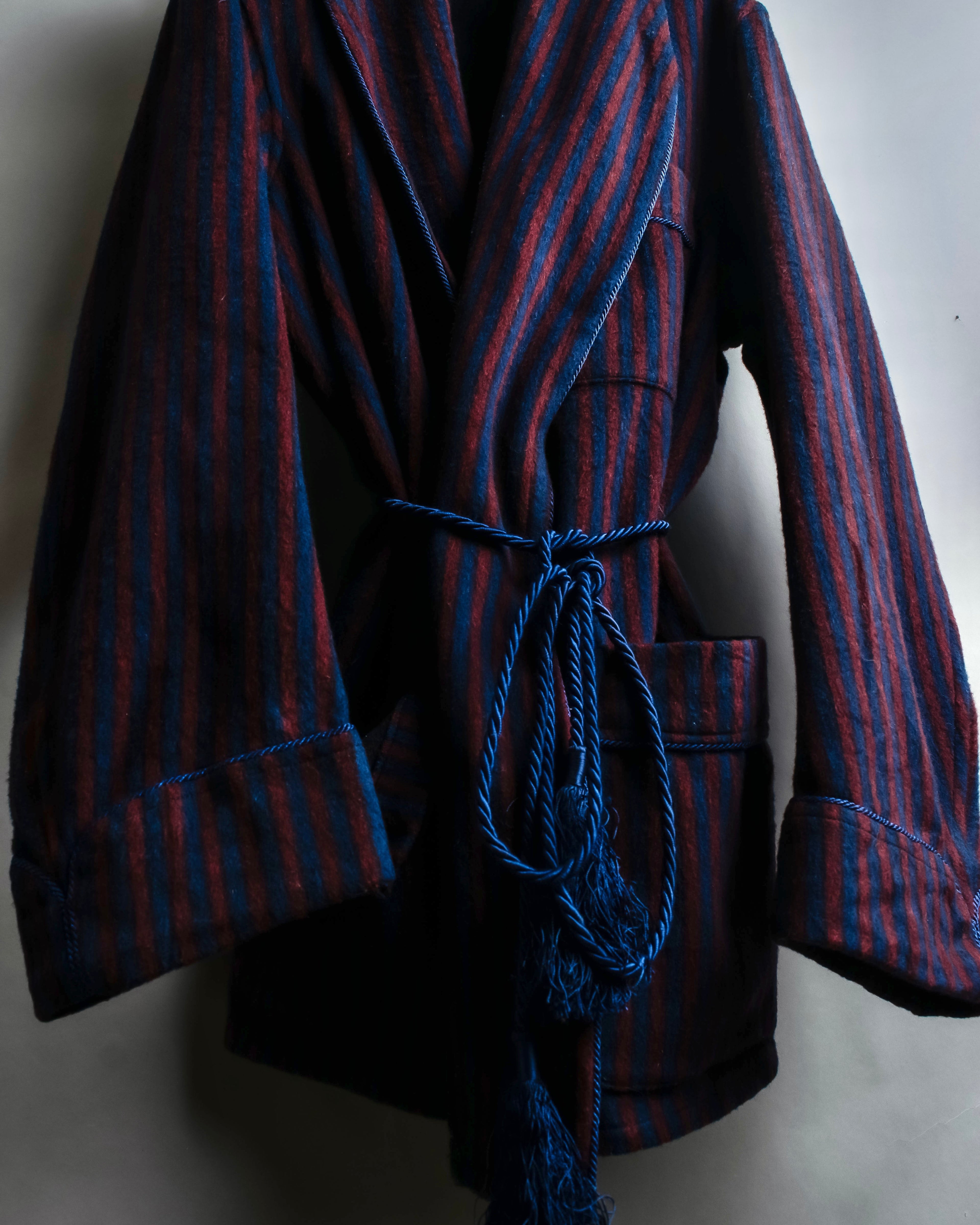 "Vintage striped waist belt design gown coat"