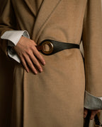 "BURBERRY" Gold circle metal design waist mark leather belt