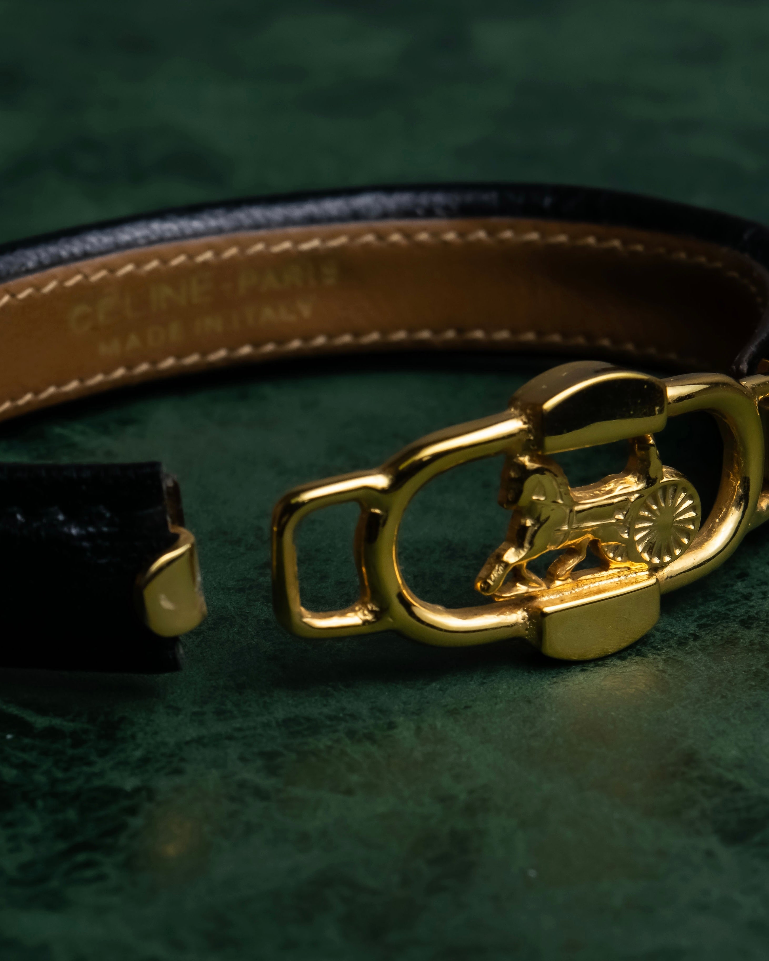 "CELINE" Horse-drawn carriage motif buckle leather bracelet