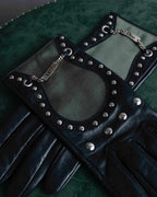 For lease "Christian Dior" Stud design metal plate docking leather gloves