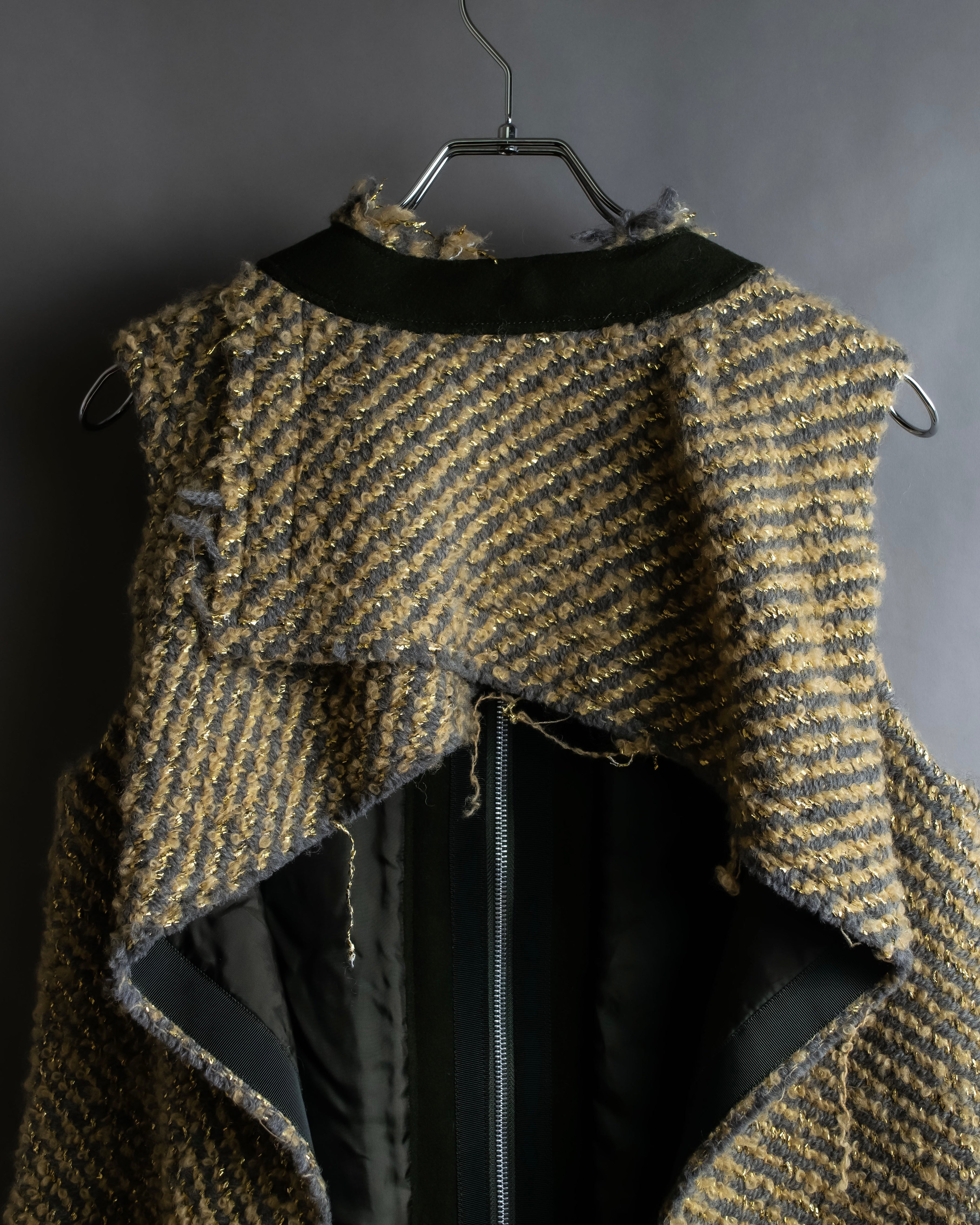 "sacai" Asymmetrical design double zipper tweed vest