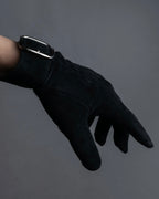 "HERMES" Silver buckle design suede leather gloves