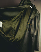 -SPECIAL- “LOEWE” 80’s-90’s Gold buttoned olive leather double-breasted tailored jacket