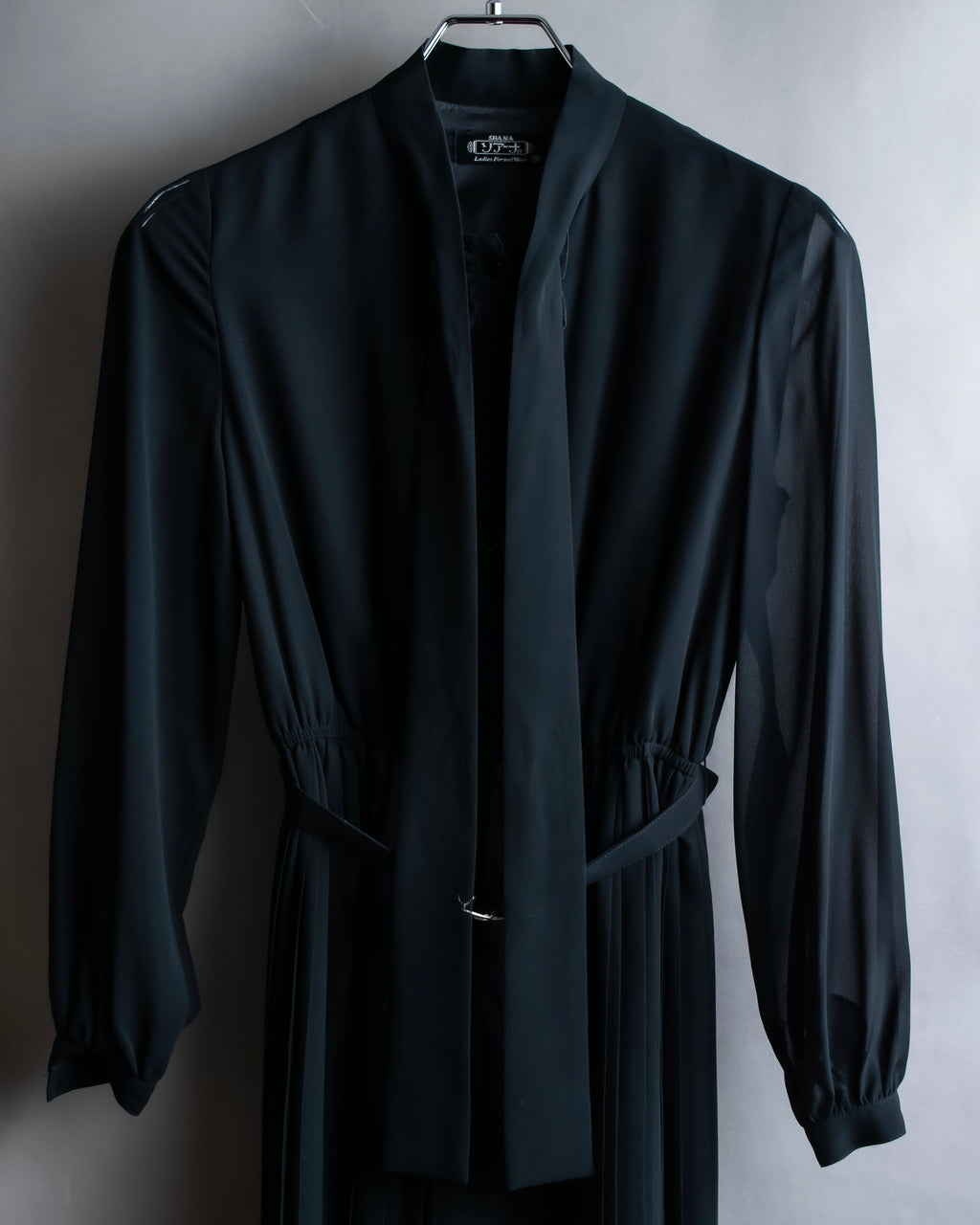 "SOANA" Bowtie belted design long black dress