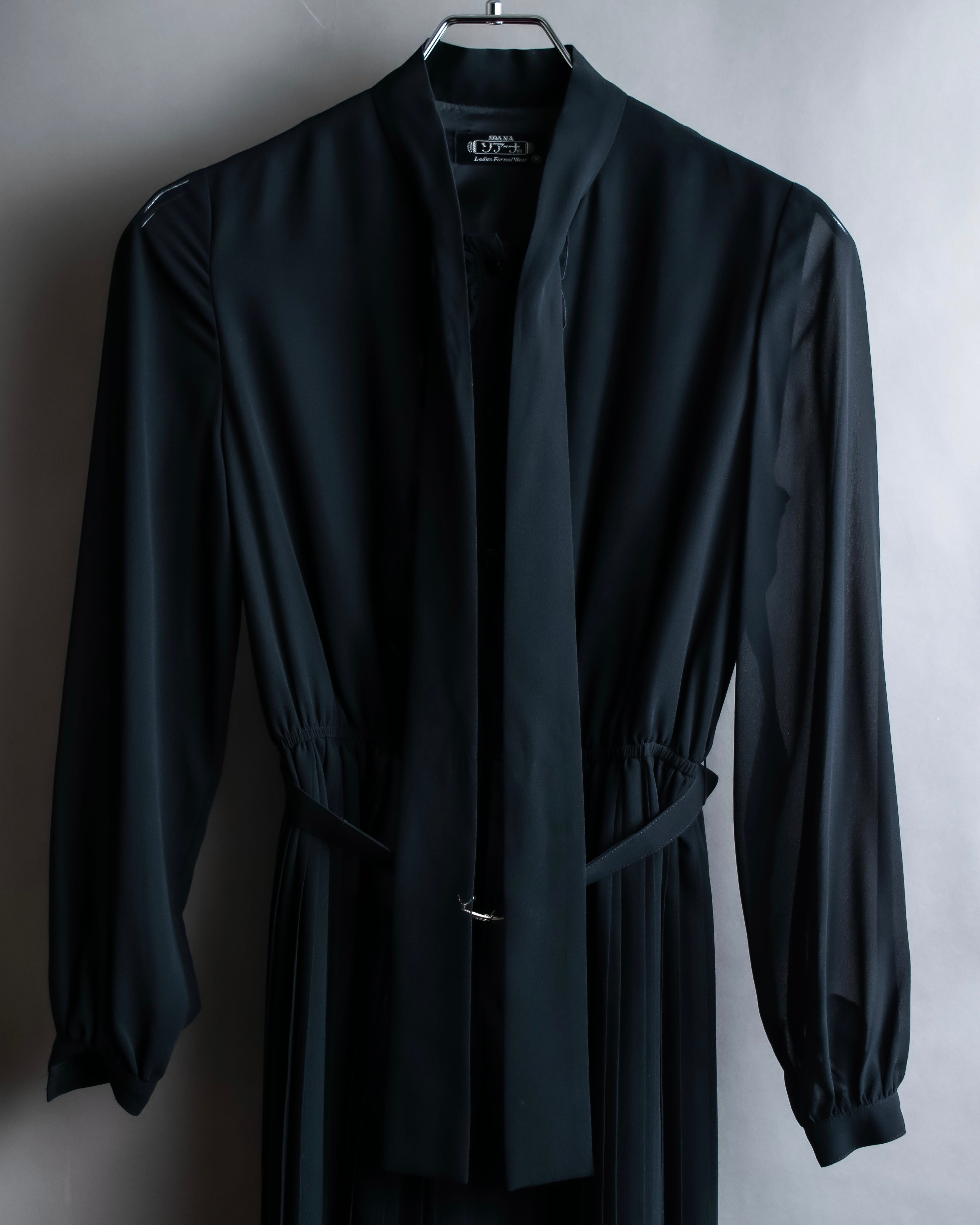 "SOANA" Bowtie belted design long black dress