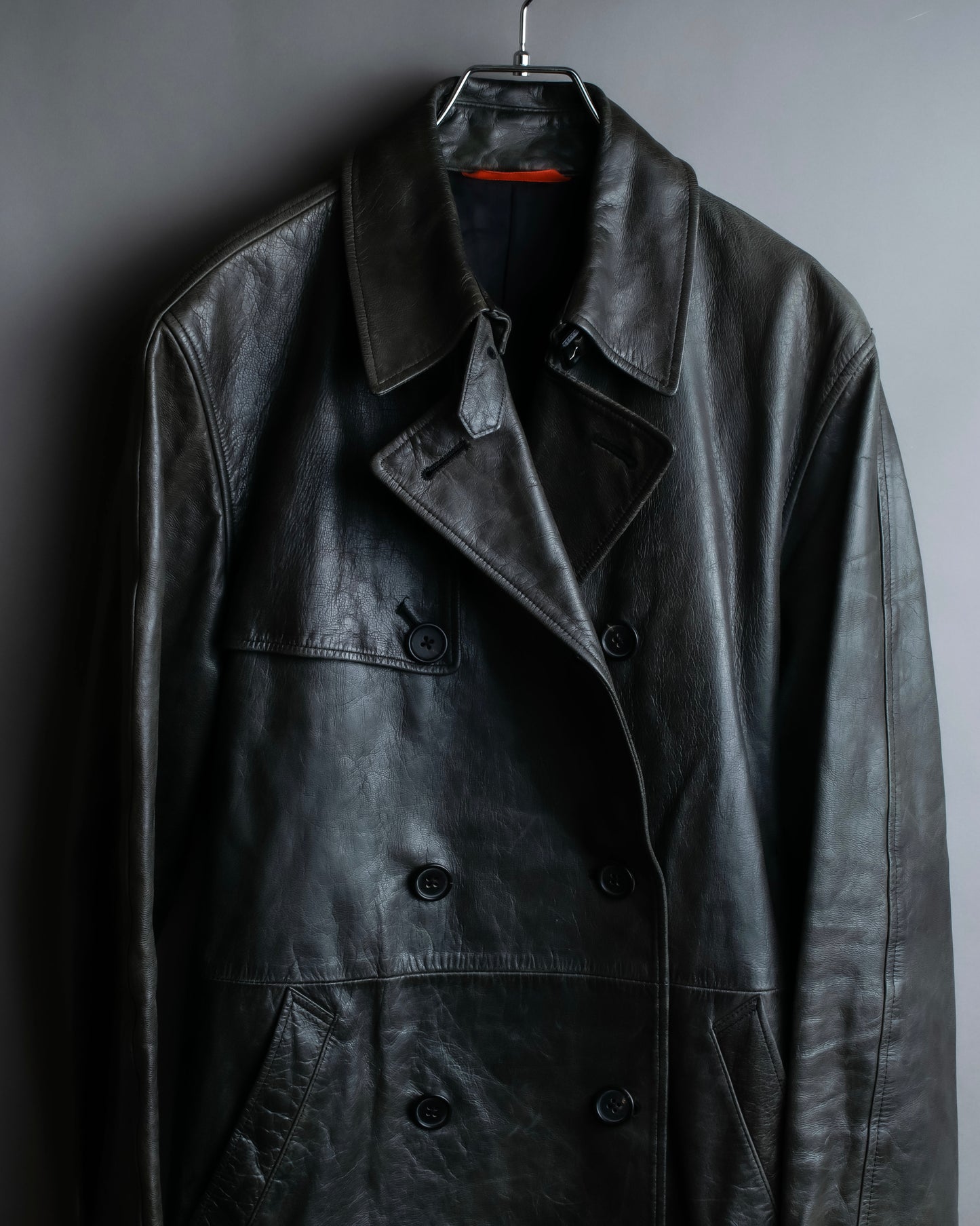 "PAUL SMITH" Military detail double-breasted sheepskin leather coat