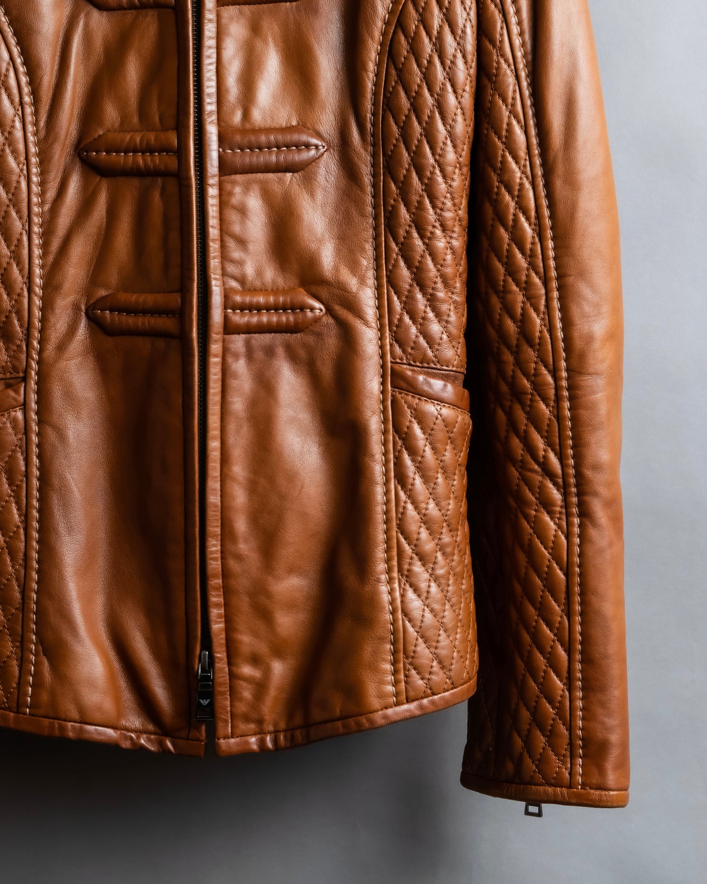 "EMPORIO ARMANI"  Quilted design brown color leather jacket