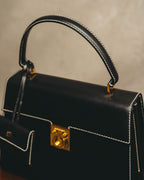 -SPECIAL- "Salvatore Ferragamo" 90's-00's Gancini contrast stitch leather handbag